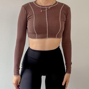 Garage brown long sleeve crop top